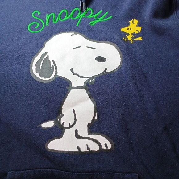Peanuts Snoopy Woodstock Hoodie XS Navy Be Happy Graphic Pullover Freeze 2024 - Picture 9 of 13